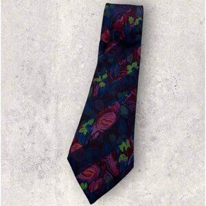 CERRUTI Silk Tie FRANCE Burgundy Purple Green Floral Art W:3.8" EUC
